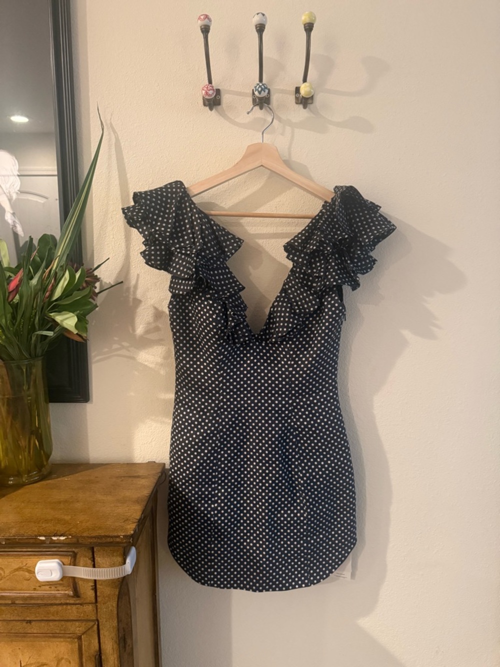 Zimmermann Black and White Polka Dot Ruffle Mini Dress